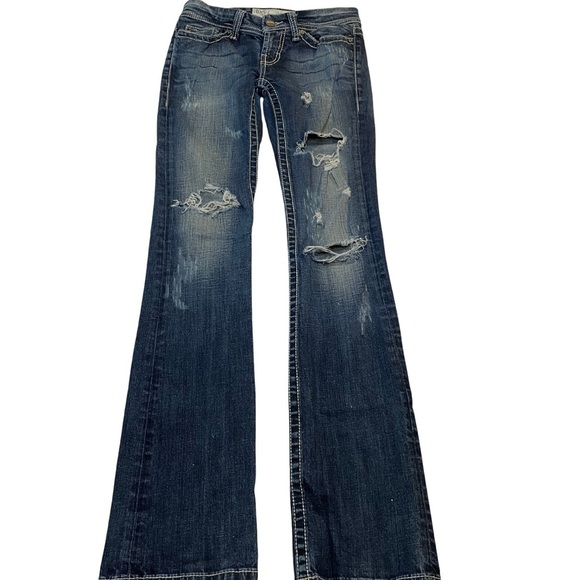 BKE Denim - BKE Sabrina Flare Distressed Women's Jeans, 25x33 1/2, Multiple Rips Distress